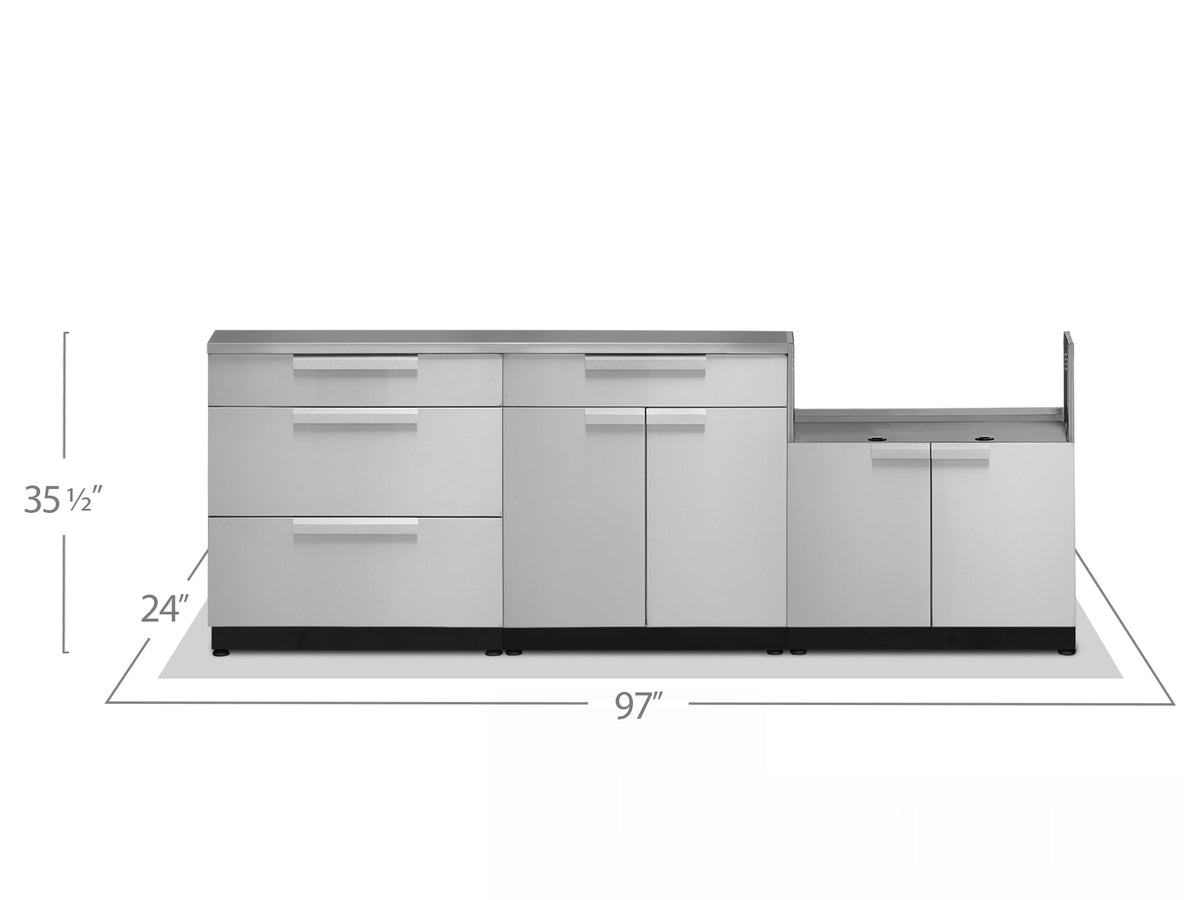 NewAge Outdoor Kitchen 3-Piece Cabinet Set with 3-Drawer, Bar and 33in Grill Cabinet