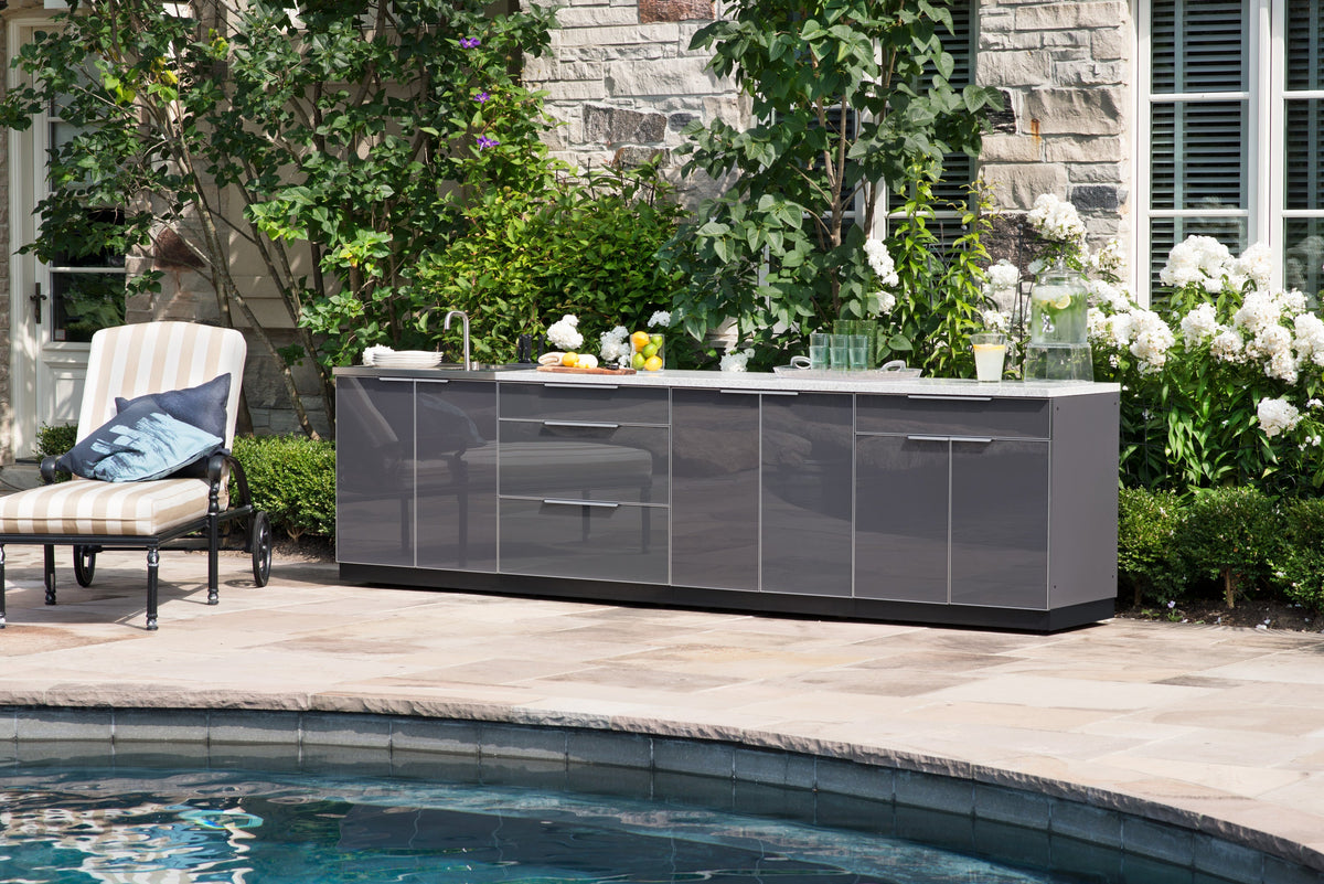 NewAge Outdoor Kitchen 3-Piece Cabinet Set with 3-Drawer, Bar and 33in Grill Cabinet