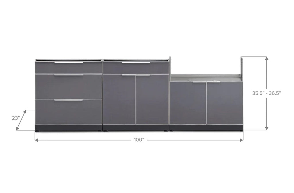 NewAge Outdoor Kitchen 3-Piece Cabinet Set with 3-Drawer, Bar and 36in Grill Cabinet