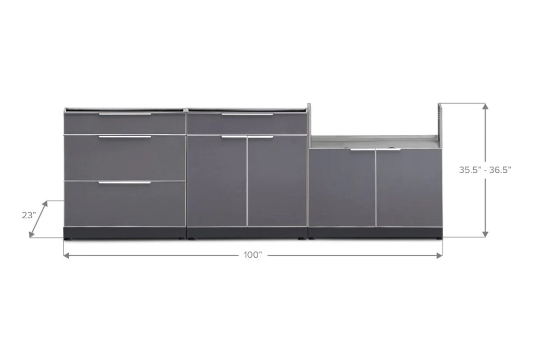 NewAge Outdoor Kitchen 3-Piece Cabinet Set with 3-Drawer, Bar and 36in Grill Cabinet