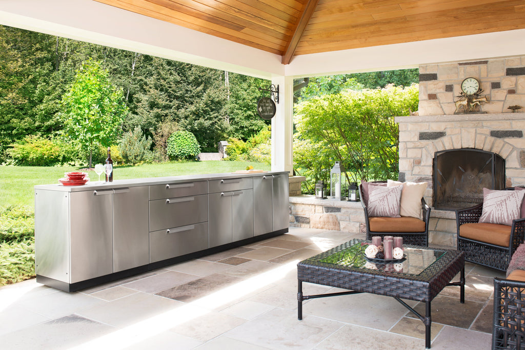 NewAge Outdoor Kitchen 3-Piece Cabinet Set with 3-Drawer, Bar and 36in Grill Cabinet