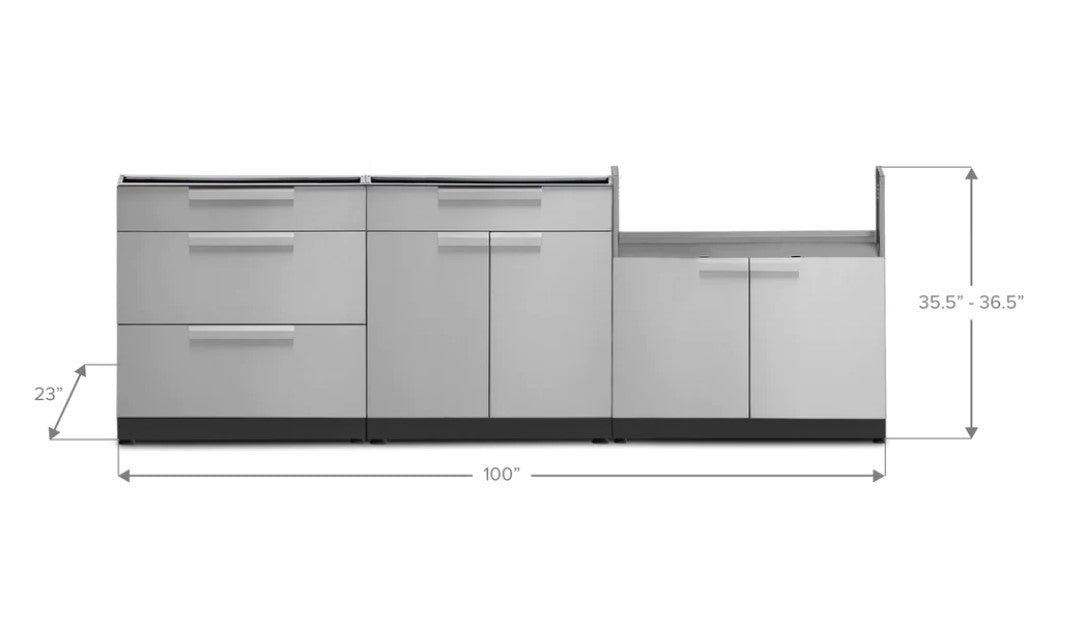 NewAge Outdoor Kitchen 3-Piece Cabinet Set with 3-Drawer, Bar and 36in Grill Cabinet