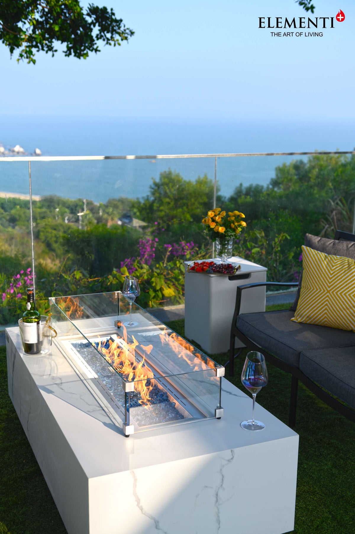 Elementi Plus Carrara Marble Porcelain Fire Table