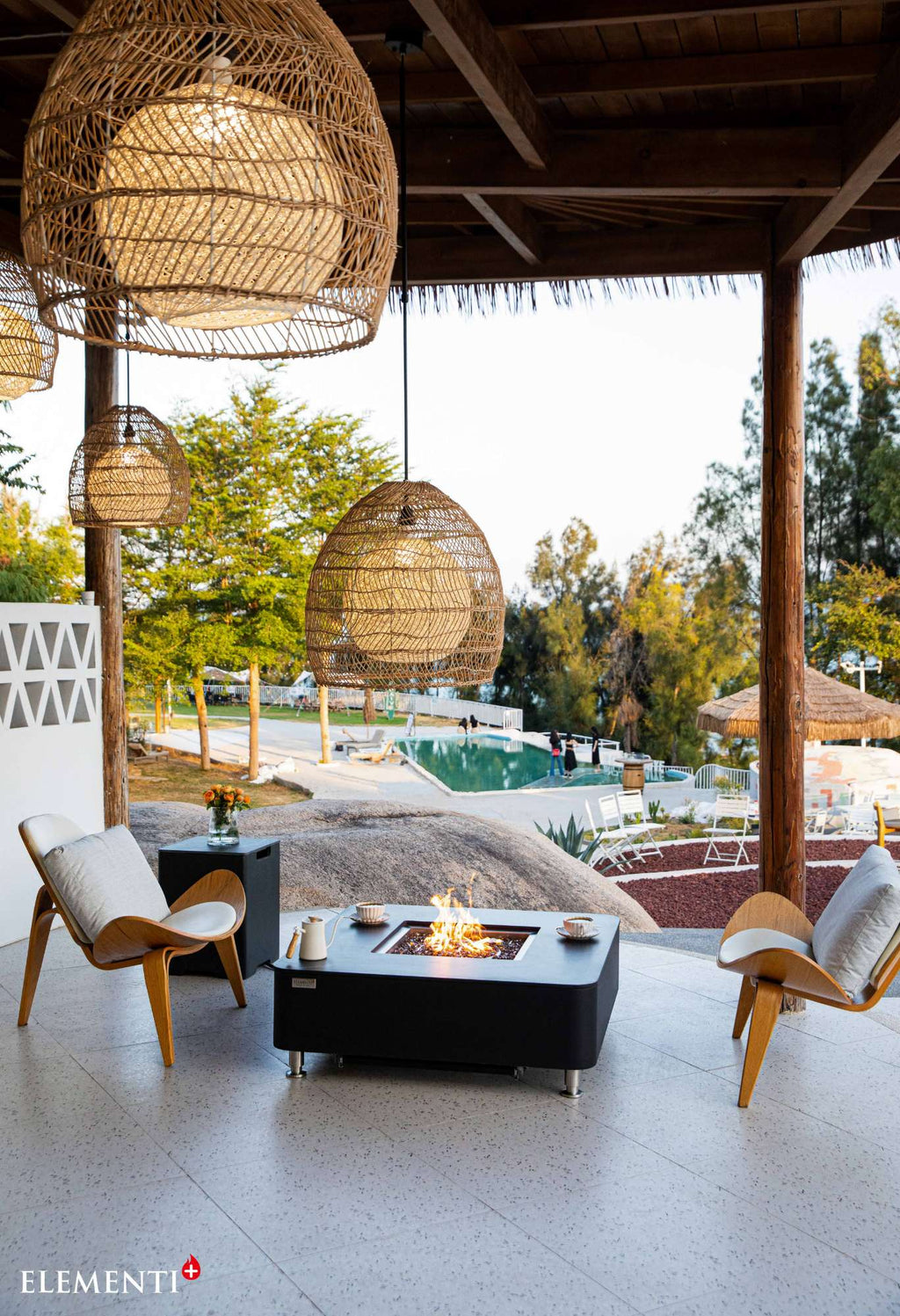 Elementi Plus Copenhagen Marble Porcelain Fire Table