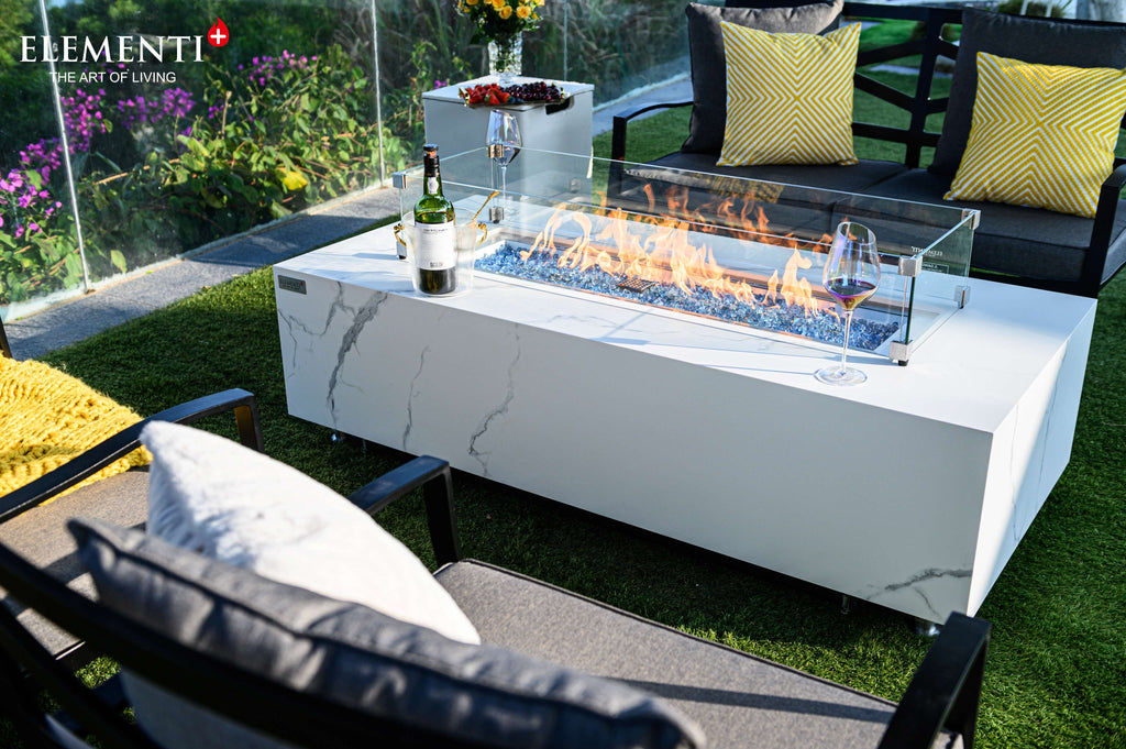 Elementi Plus Carrara Marble Porcelain Fire Table