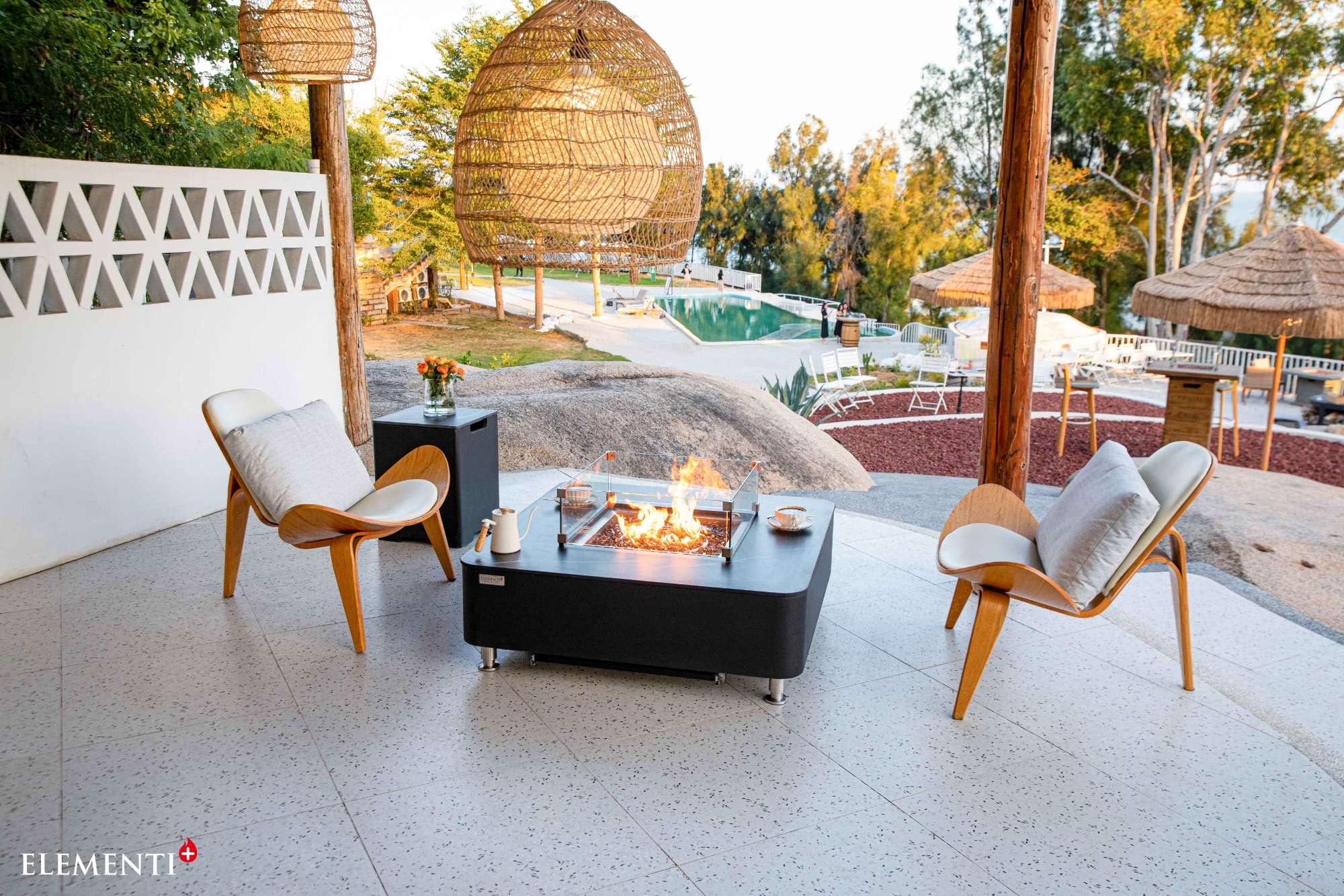 Elementi Plus Copenhagen Marble Porcelain Fire Table