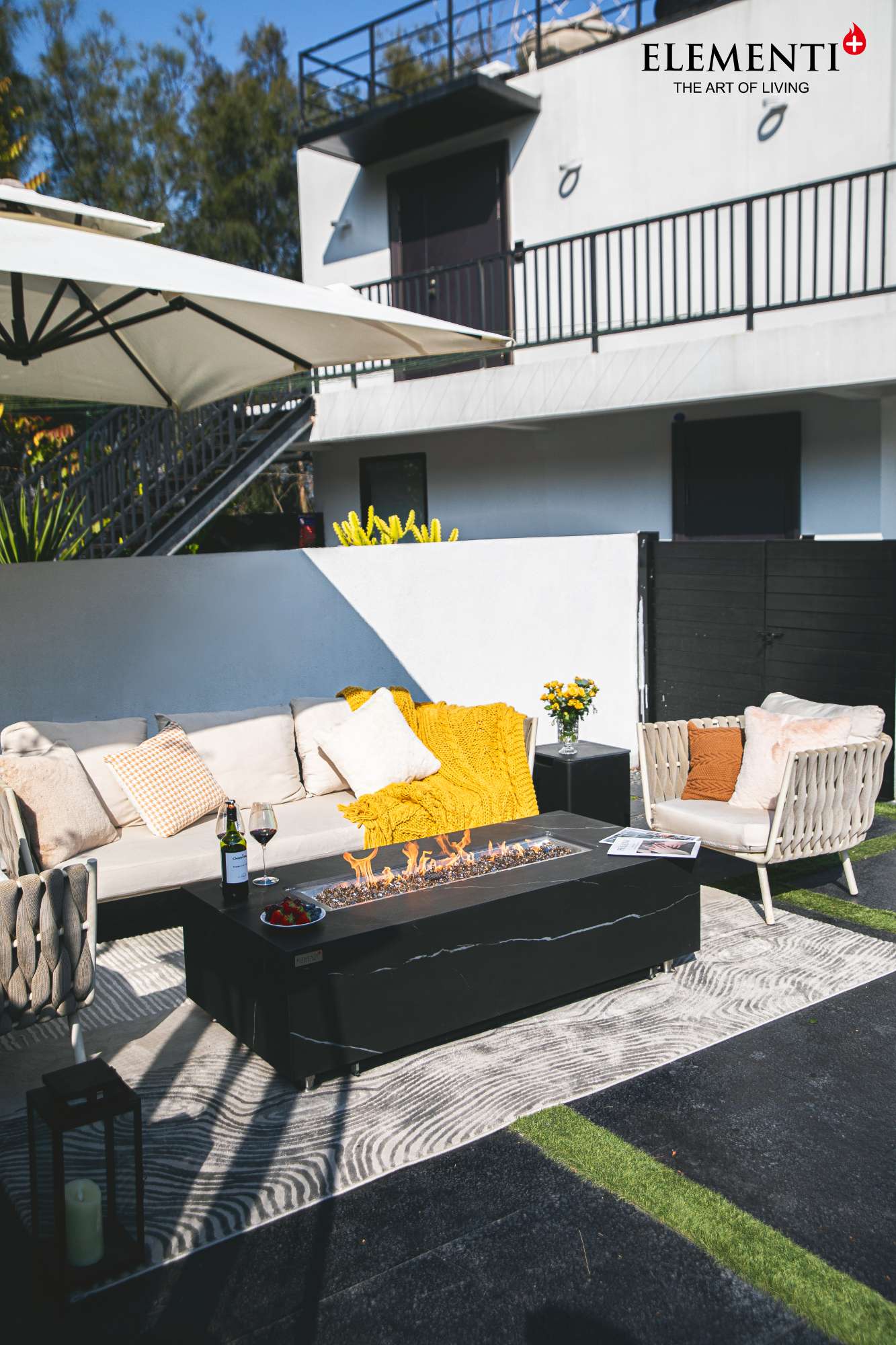 Elementi Plus Varna Marble Porcelain Fire Table