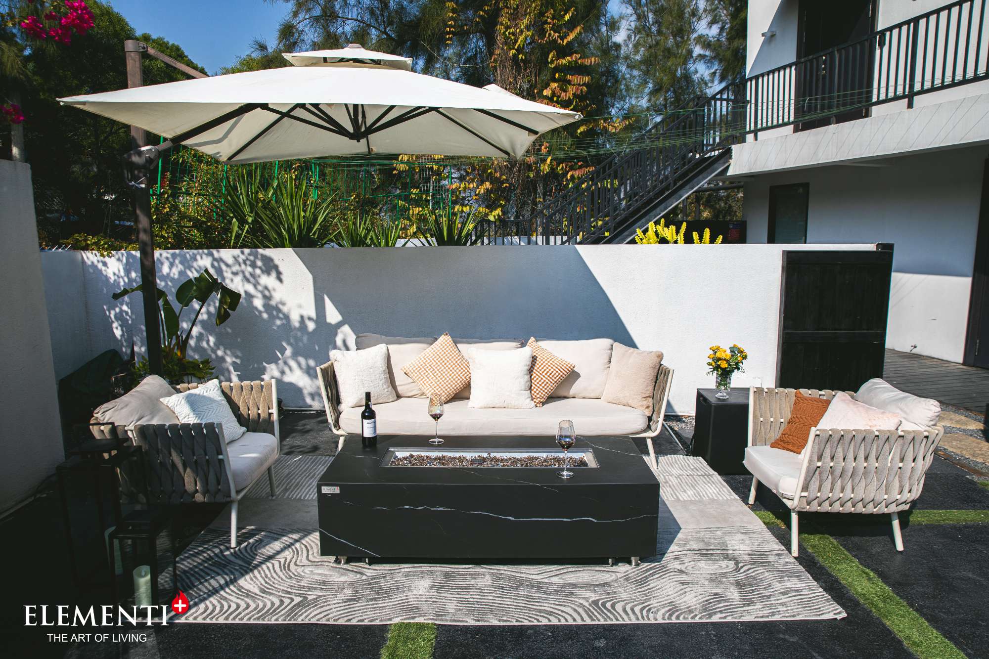 Elementi Plus Varna Marble Porcelain Fire Table