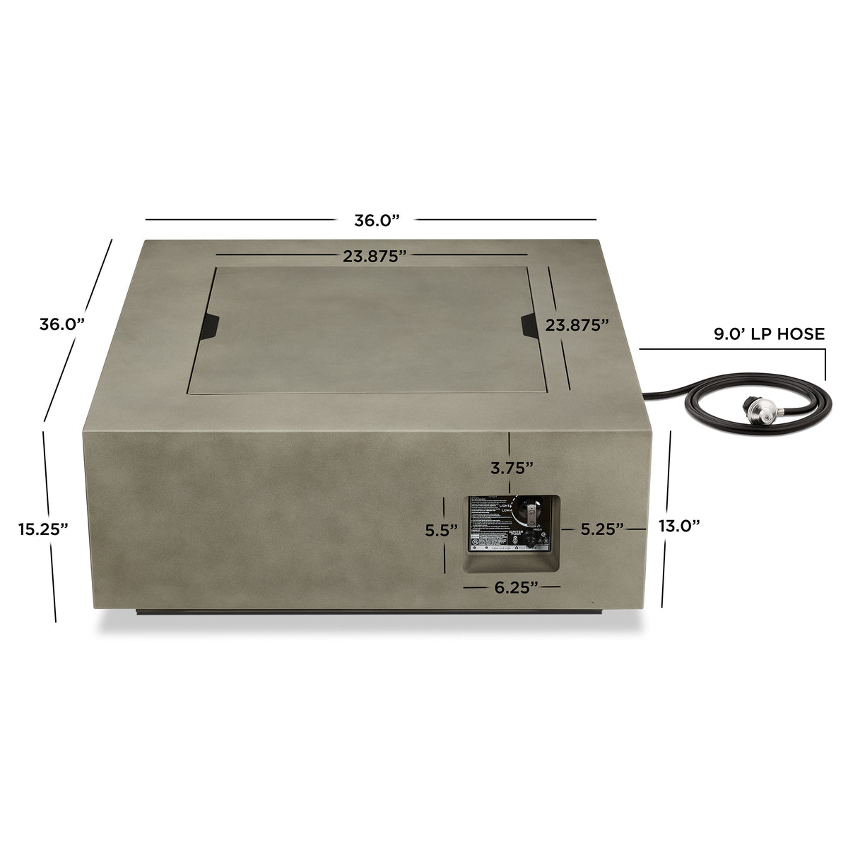 Real Flame Aegean Square Propane or Natural Gas Fire Pit Table