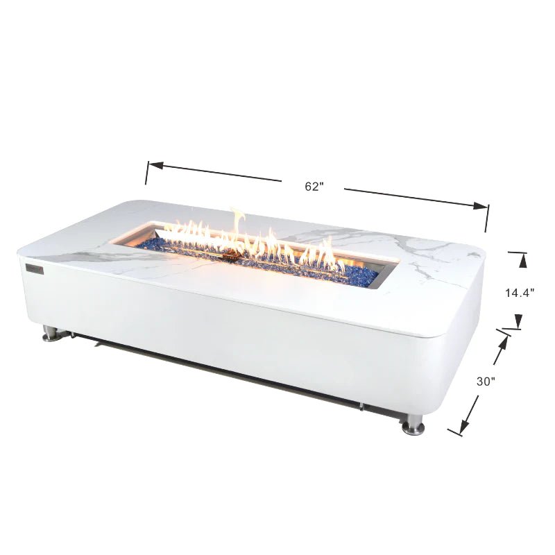 Elementi Plus Athens Rectangular Marble Concrete Base Fire Pit Table