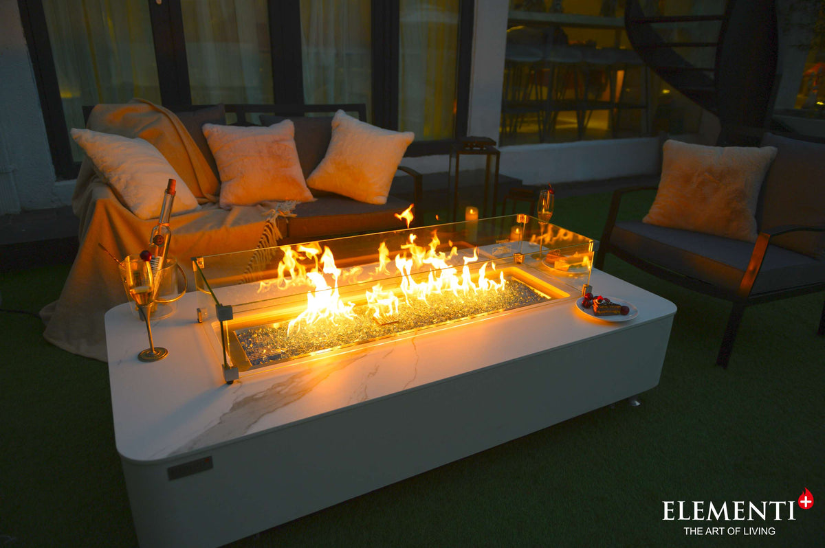 Elementi Plus Athens Rectangular Marble Concrete Base Fire Pit Table