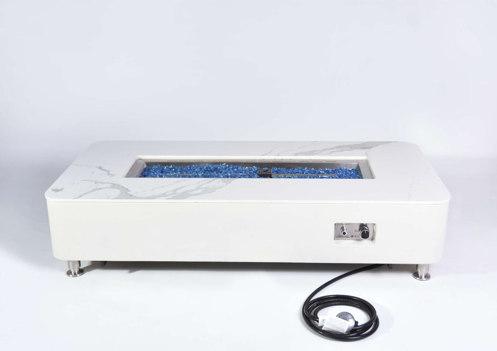Elementi Plus Athens Rectangular Marble Concrete Base Fire Pit Table