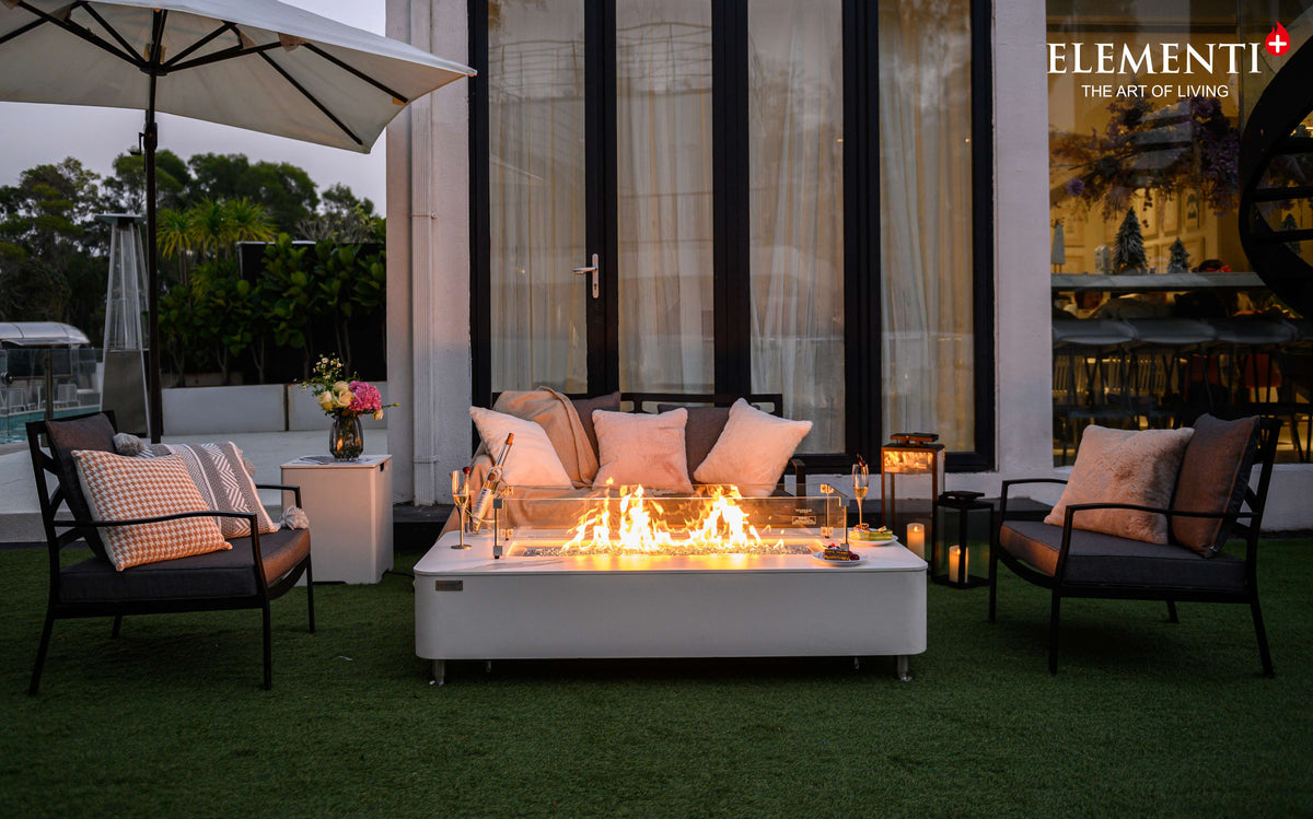 Elementi Plus Athens Rectangular Marble Concrete Base Fire Pit Table