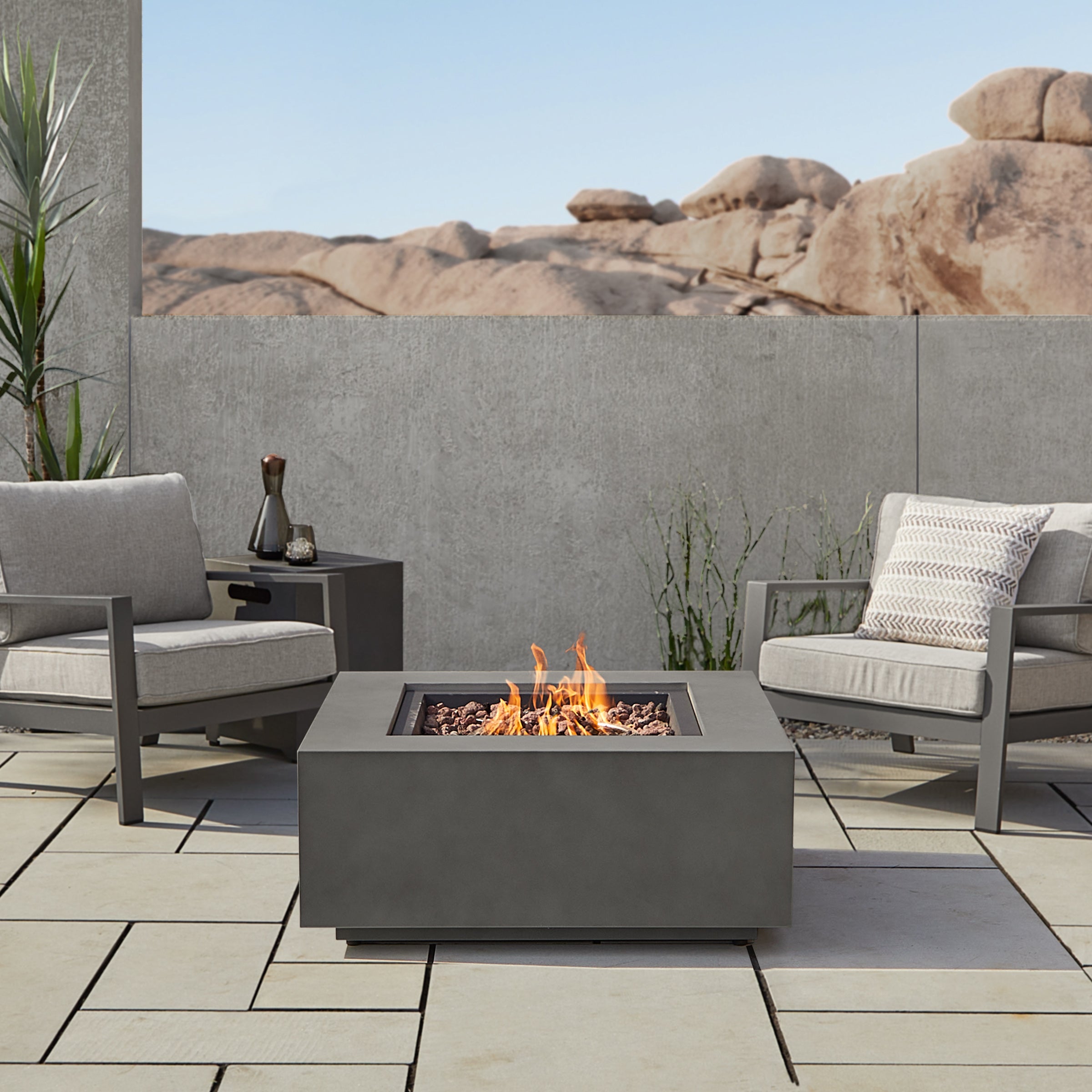 Real Flame Aegean Square Propane or Natural Gas Fire Pit Table