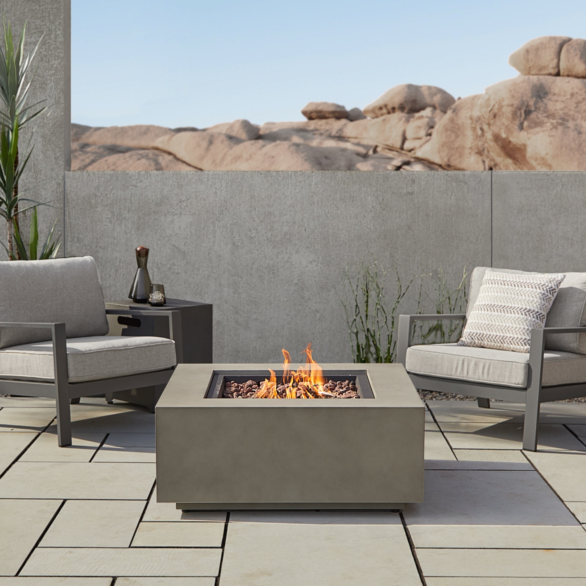 Real Flame Aegean Square Propane or Natural Gas Fire Pit Table