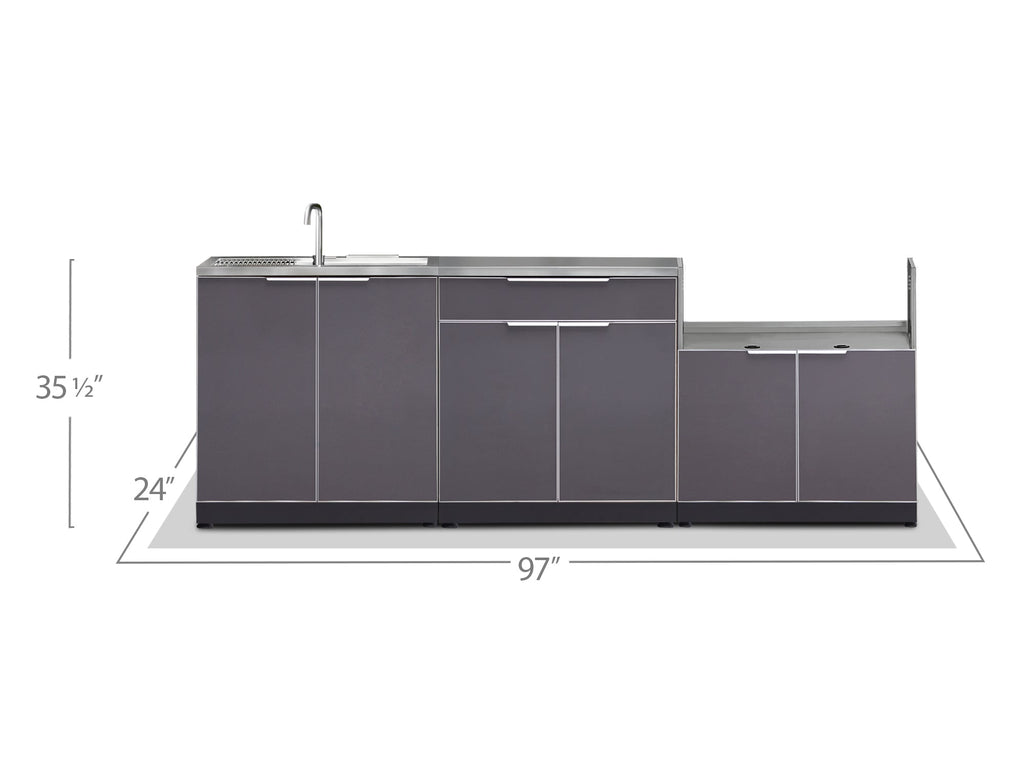 NewAge Outdoor Kitchen 3-Piece Cabinet Set with Sink, Bar and 33in Grill Cabinet