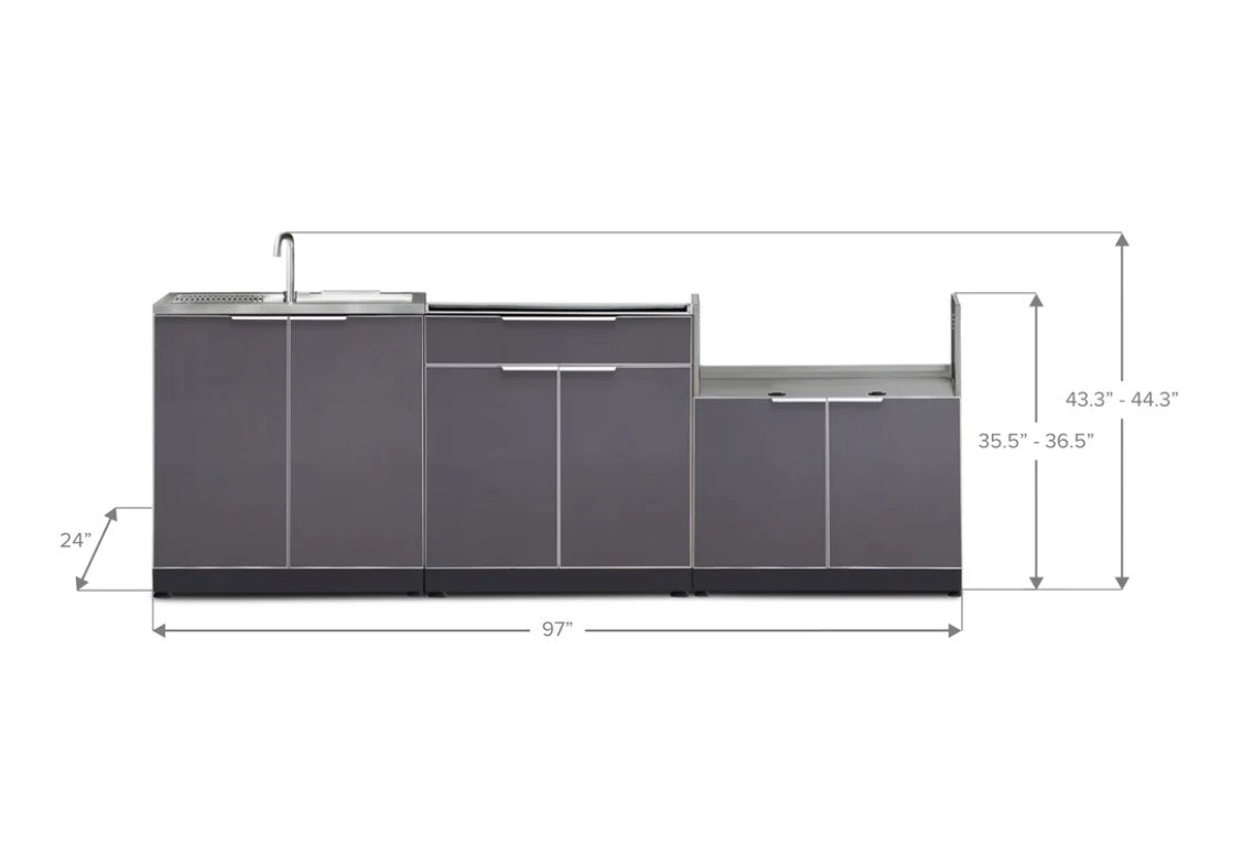 NewAge Outdoor Kitchen 3-Piece Cabinet Set with Sink, Bar and 36in Grill Cabinet