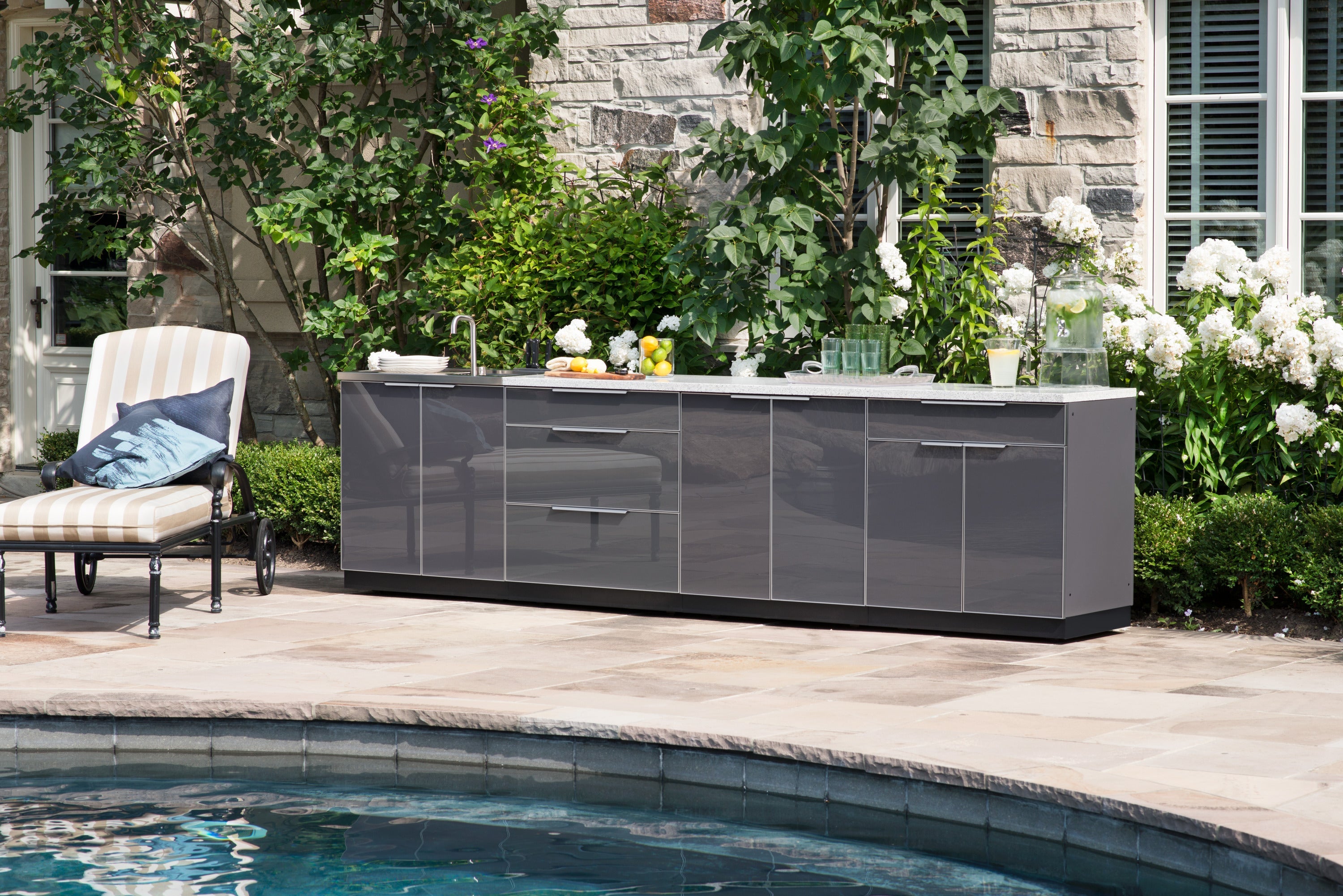 NewAge Outdoor Kitchen 3-Piece Cabinet Set with 3-Drawer, Bar and Kamado Cabinet