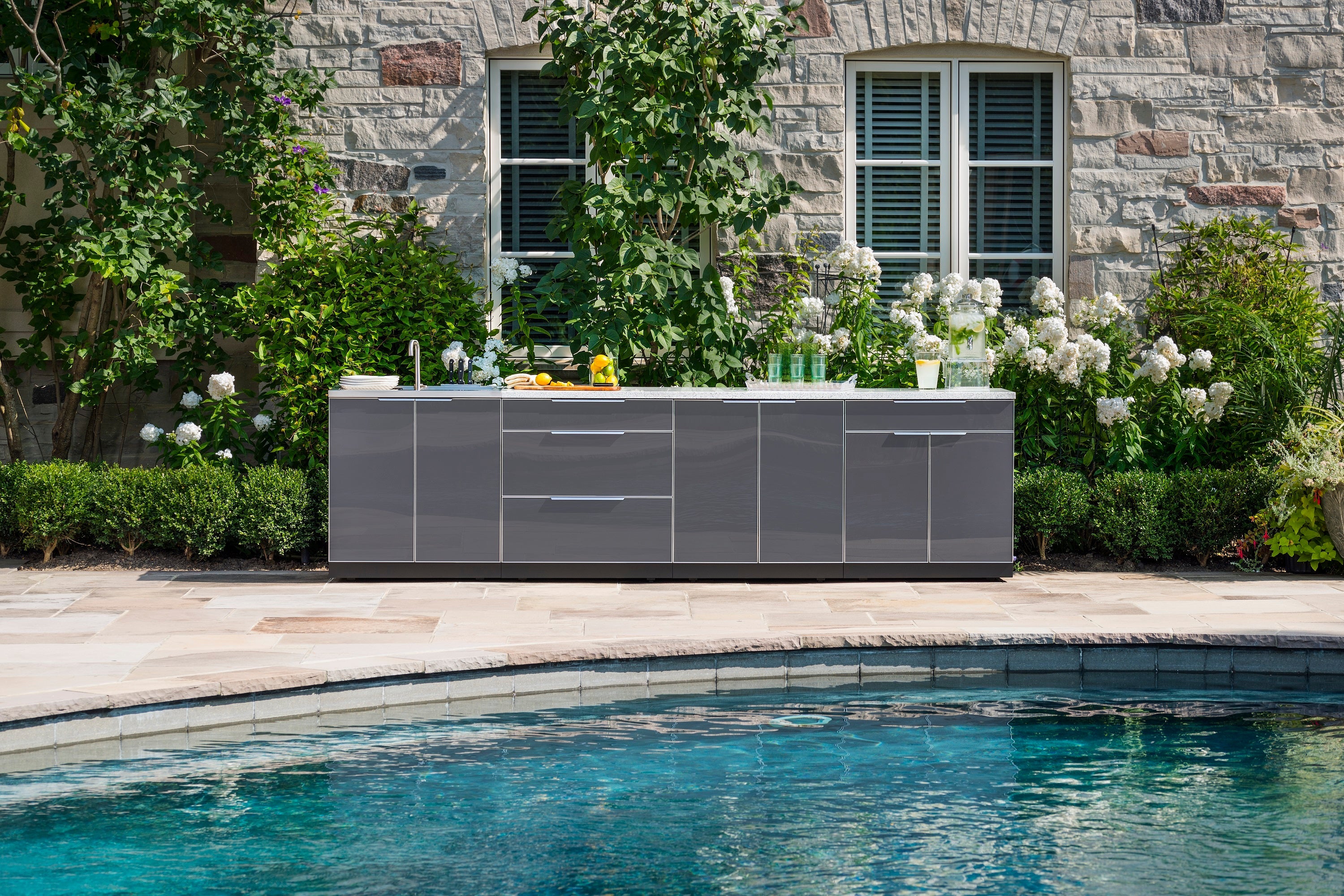 NewAge Outdoor Kitchen 3-Piece Cabinet Set with Sink, Bar and 33in Grill Cabinet