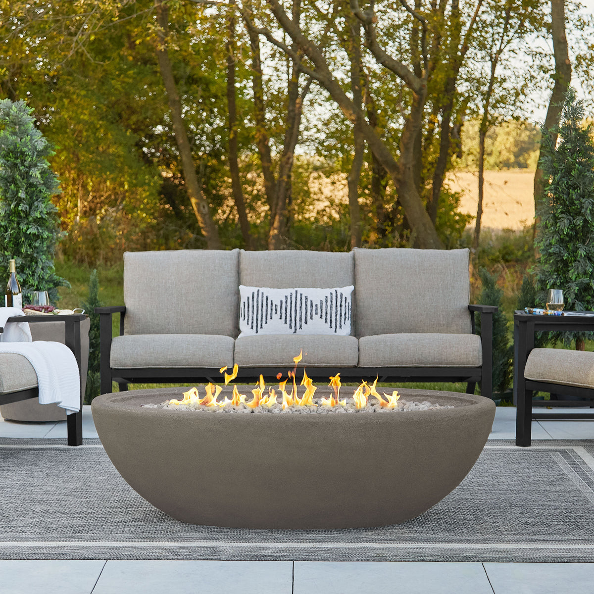 Real Flame Riverside 58" Oval Propane Fire Pit Bowl - 592LP