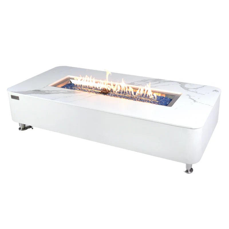 Elementi Plus Athens Rectangular Marble Concrete Base Fire Pit Table