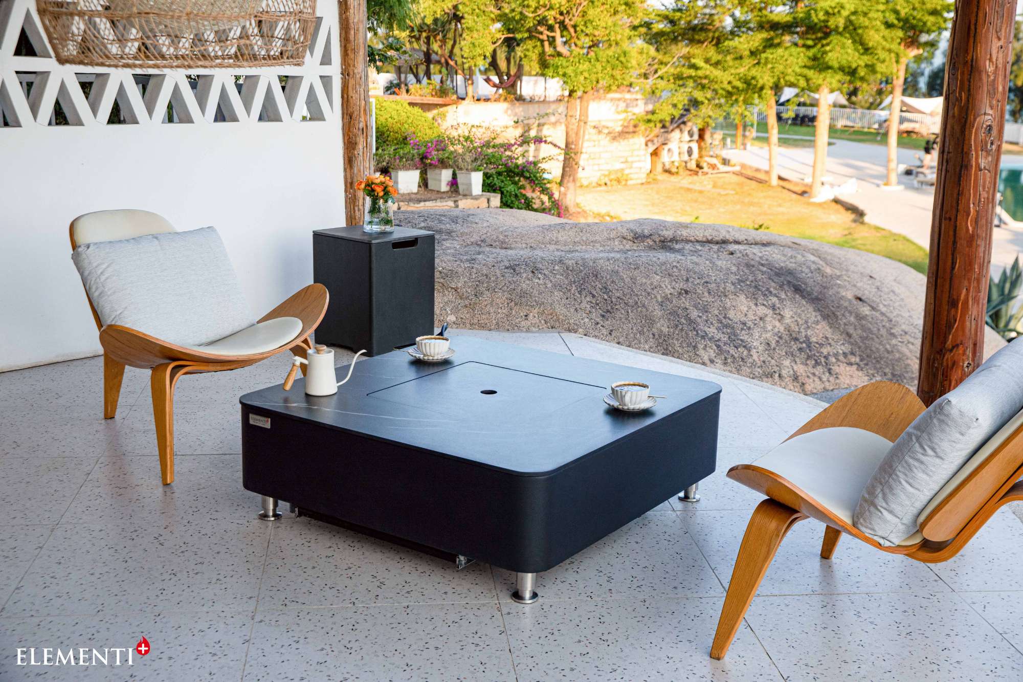 Elementi Plus Copenhagen Marble Porcelain Fire Table