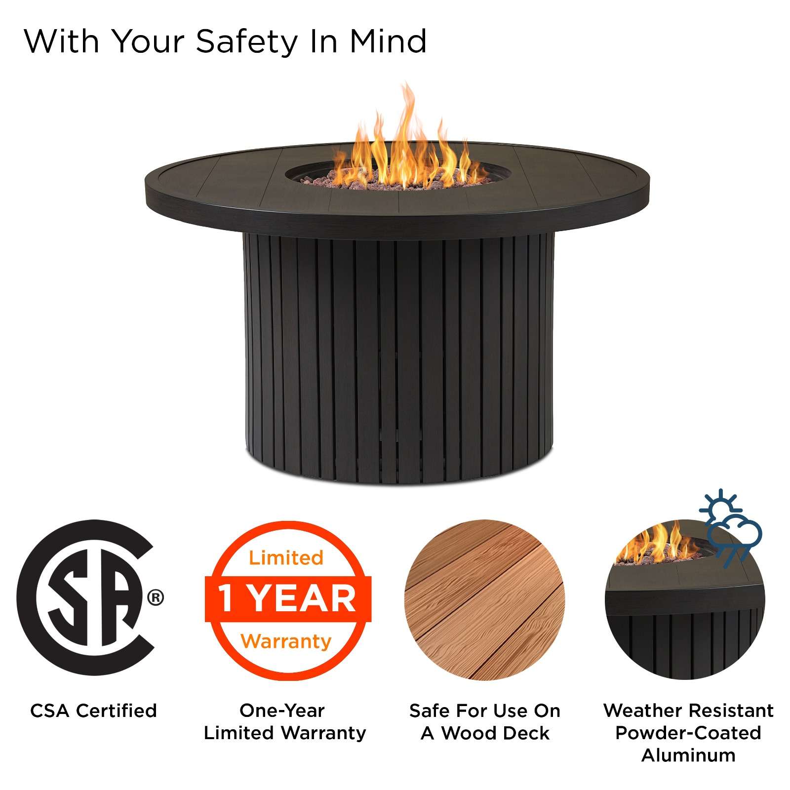 Real Flame Calvin 44" Round Fire Pit Table With Hidden Propane Tank