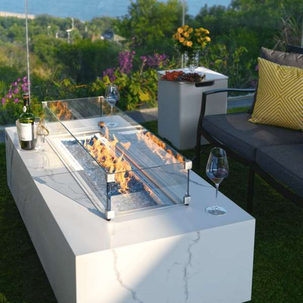 Elementi Plus Carrara Marble Porcelain Fire Table