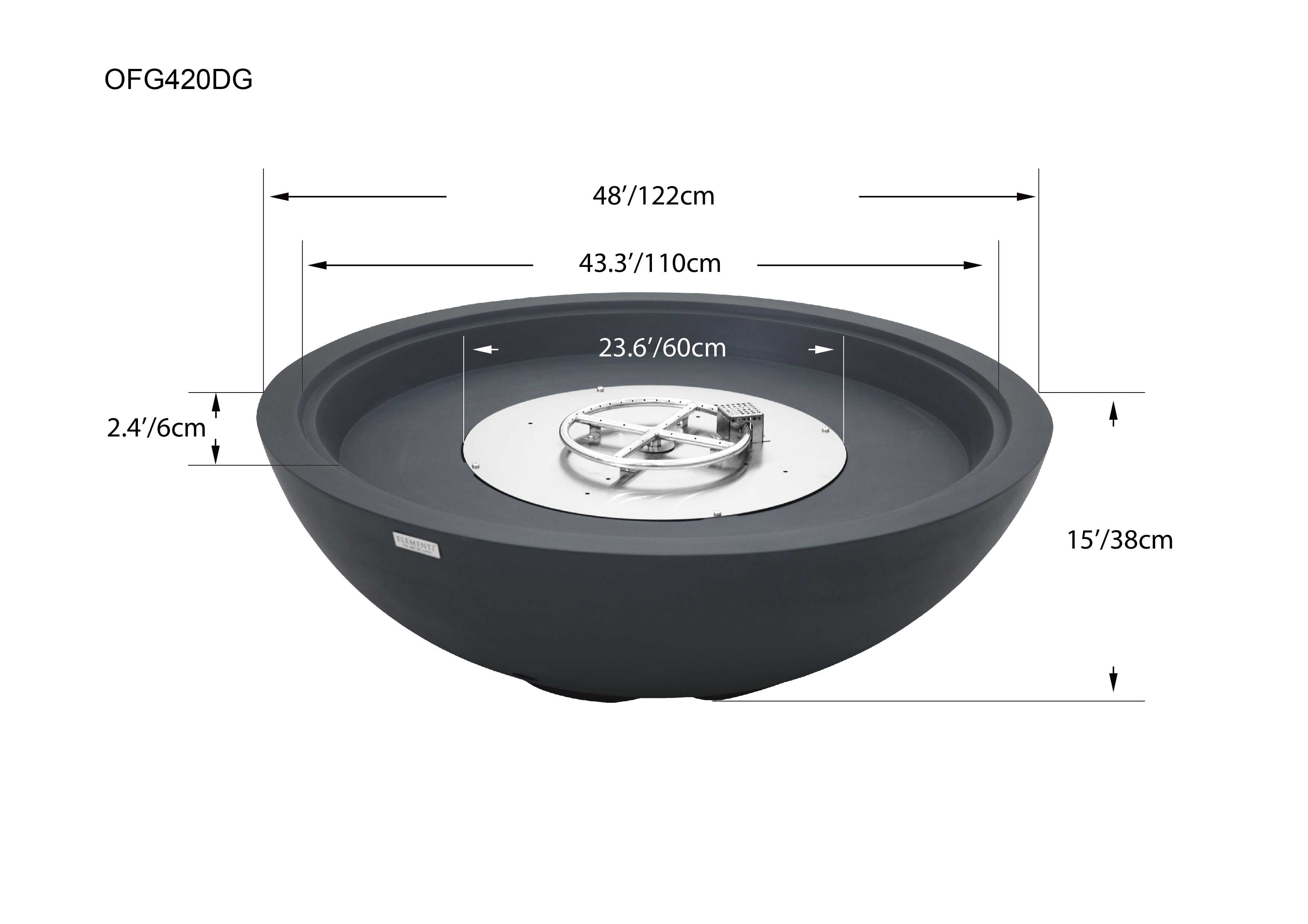 Elementi Plus Rose Bowl Round Concrete Fire Bowl