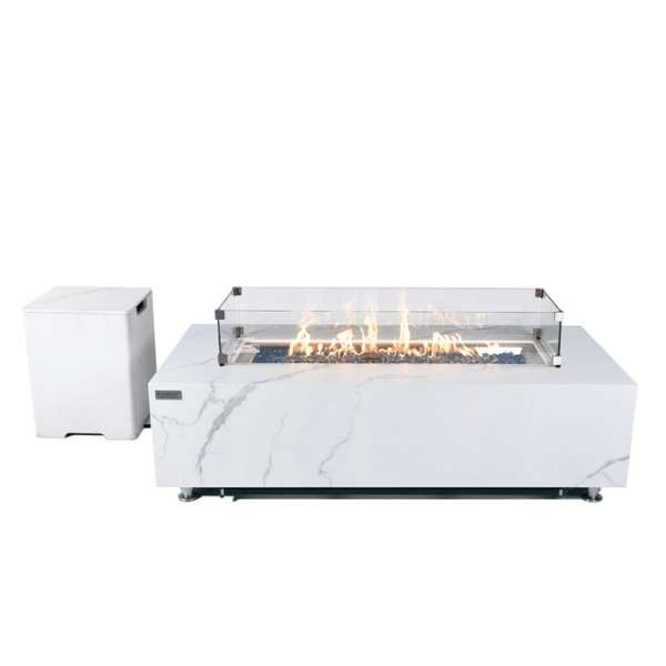 Elementi Plus Carrara Marble Porcelain Fire Table