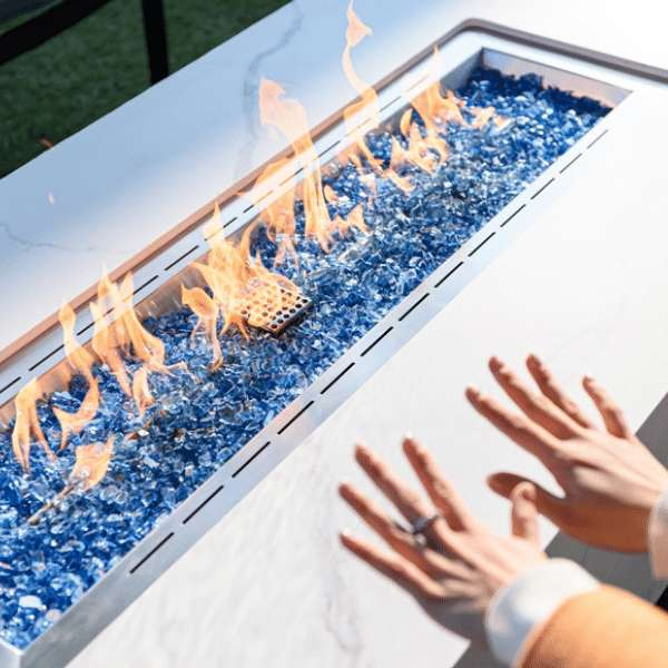 Elementi Plus Carrara Marble Porcelain Fire Table