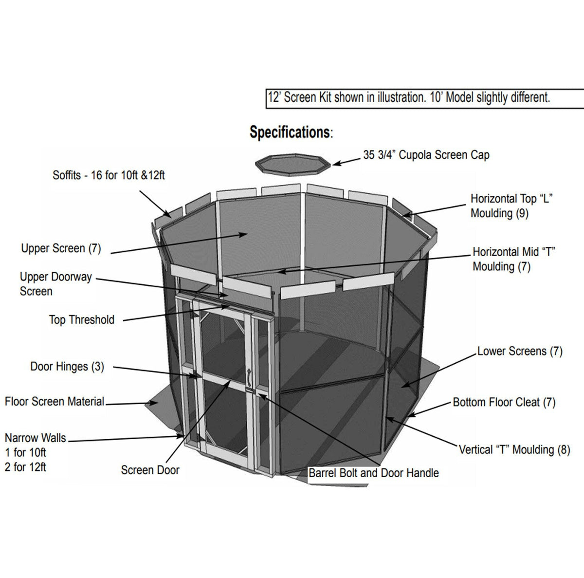 Outdoor Living Today 12′ Bayside Gazebo with Screen Kit