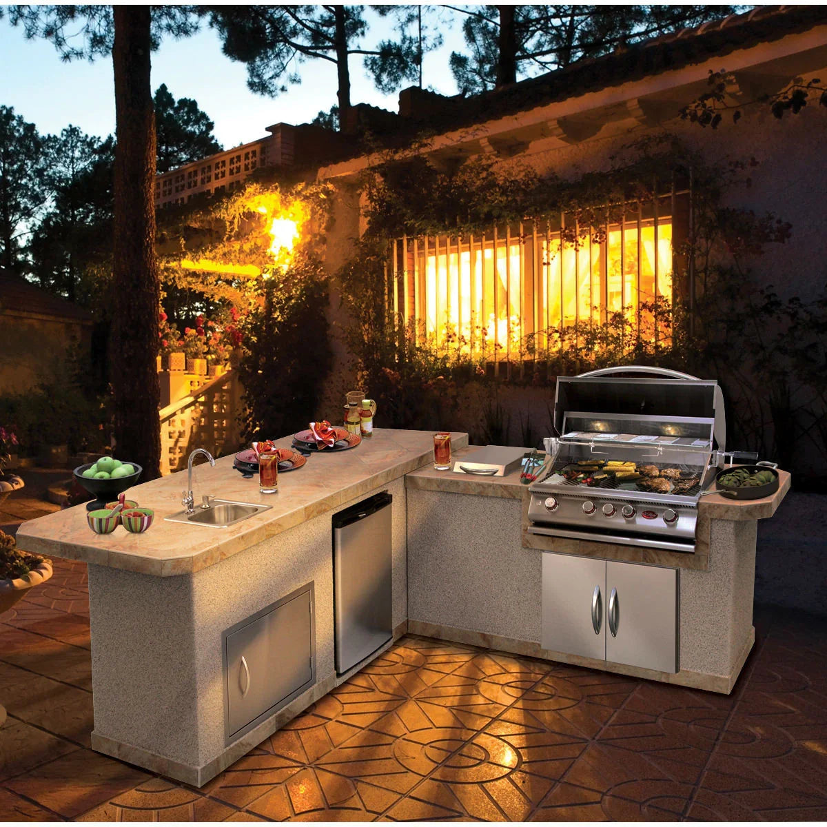 Cal Flame 8 ft L-Shaped Outdoor BBQ Kitchen Island BBK-870