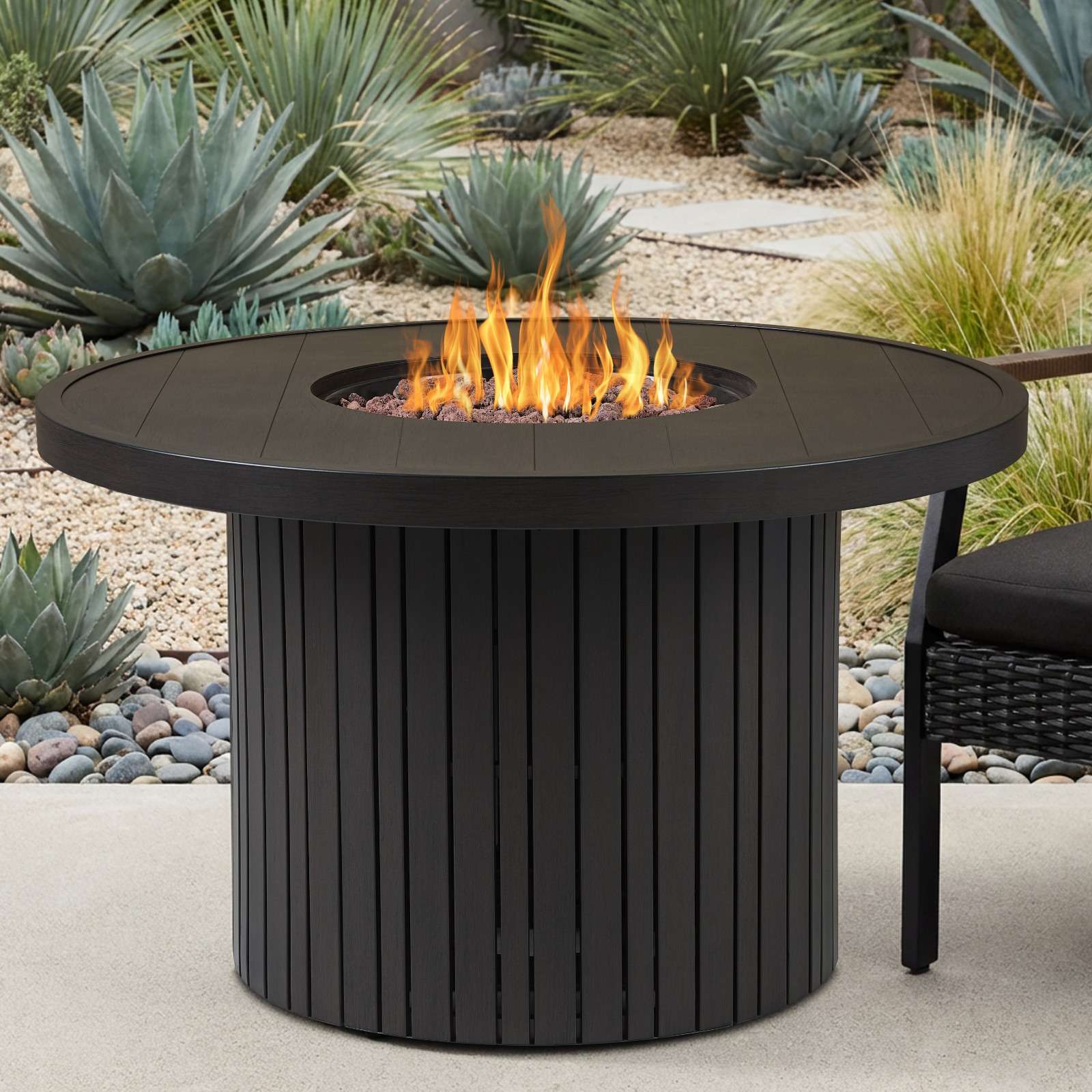 Real Flame Calvin 44" Round Fire Pit Table With Hidden Propane Tank