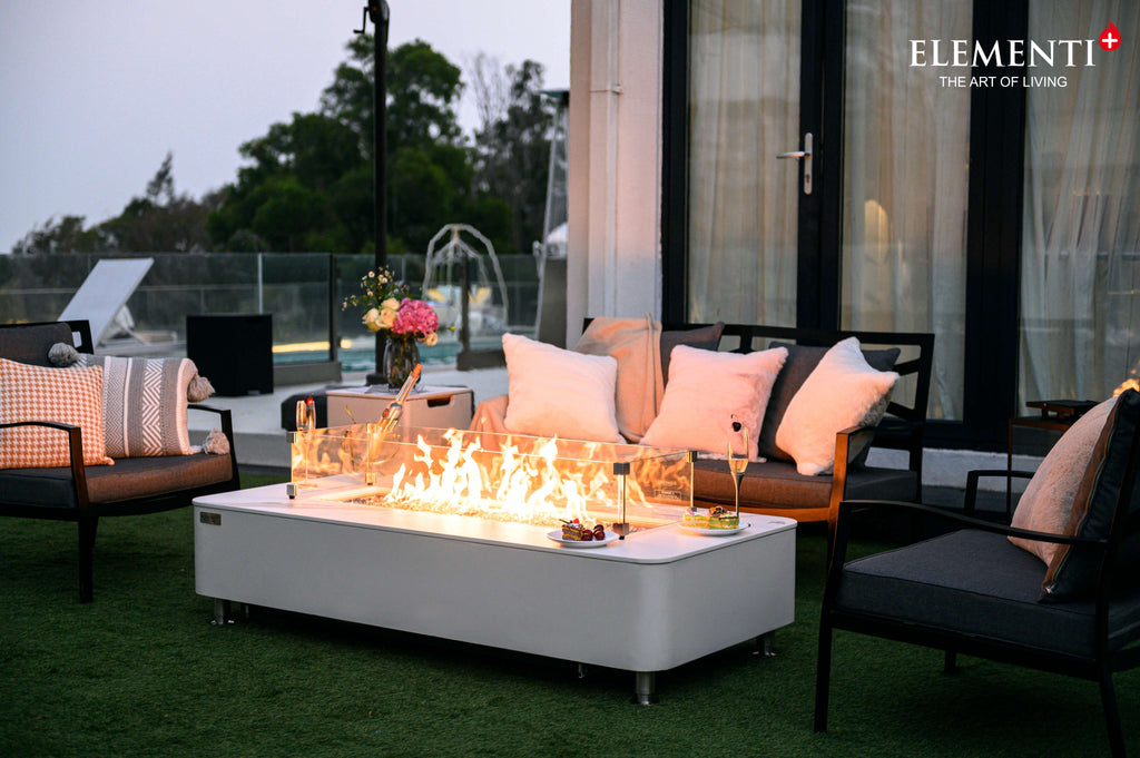 Elementi Plus Athens Rectangular Marble Concrete Base Fire Pit Table