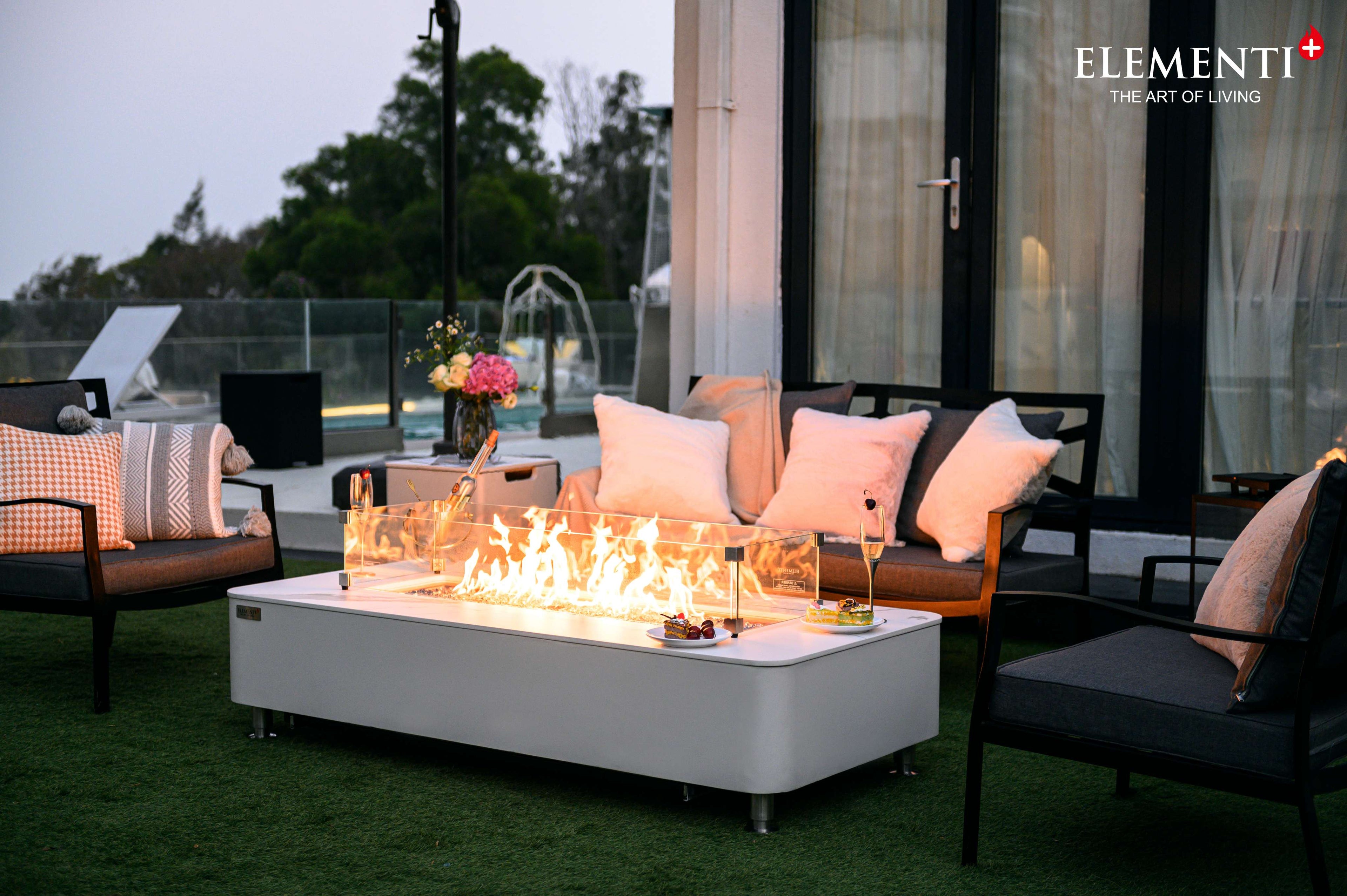 Elementi Plus Athens Rectangular Marble Concrete Base Fire Pit Table