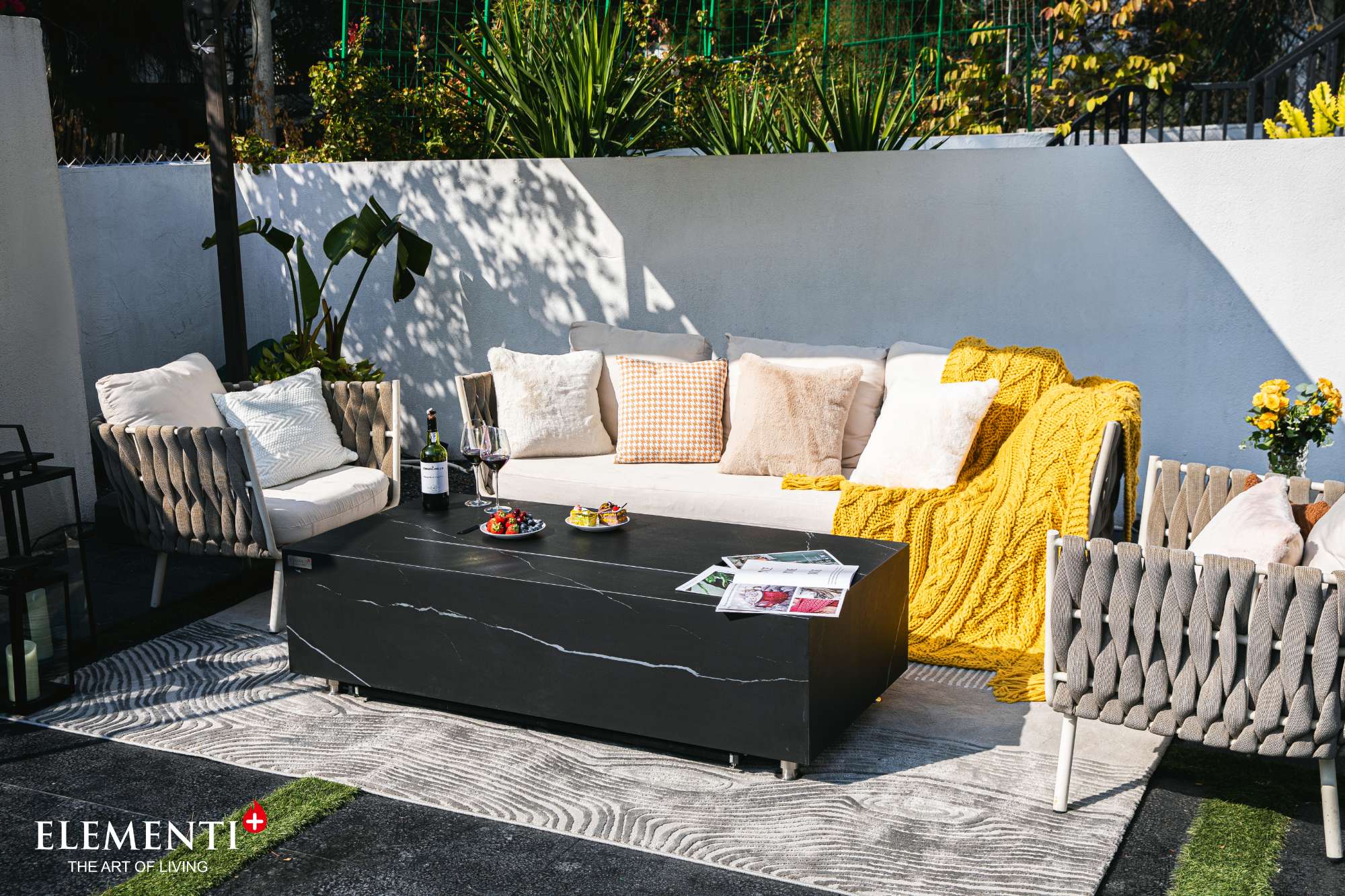 Elementi Plus Varna Marble Porcelain Fire Table