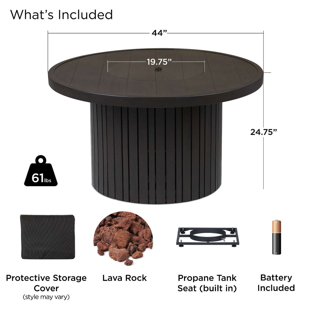 Real Flame Calvin 44" Round Fire Pit Table With Hidden Propane Tank