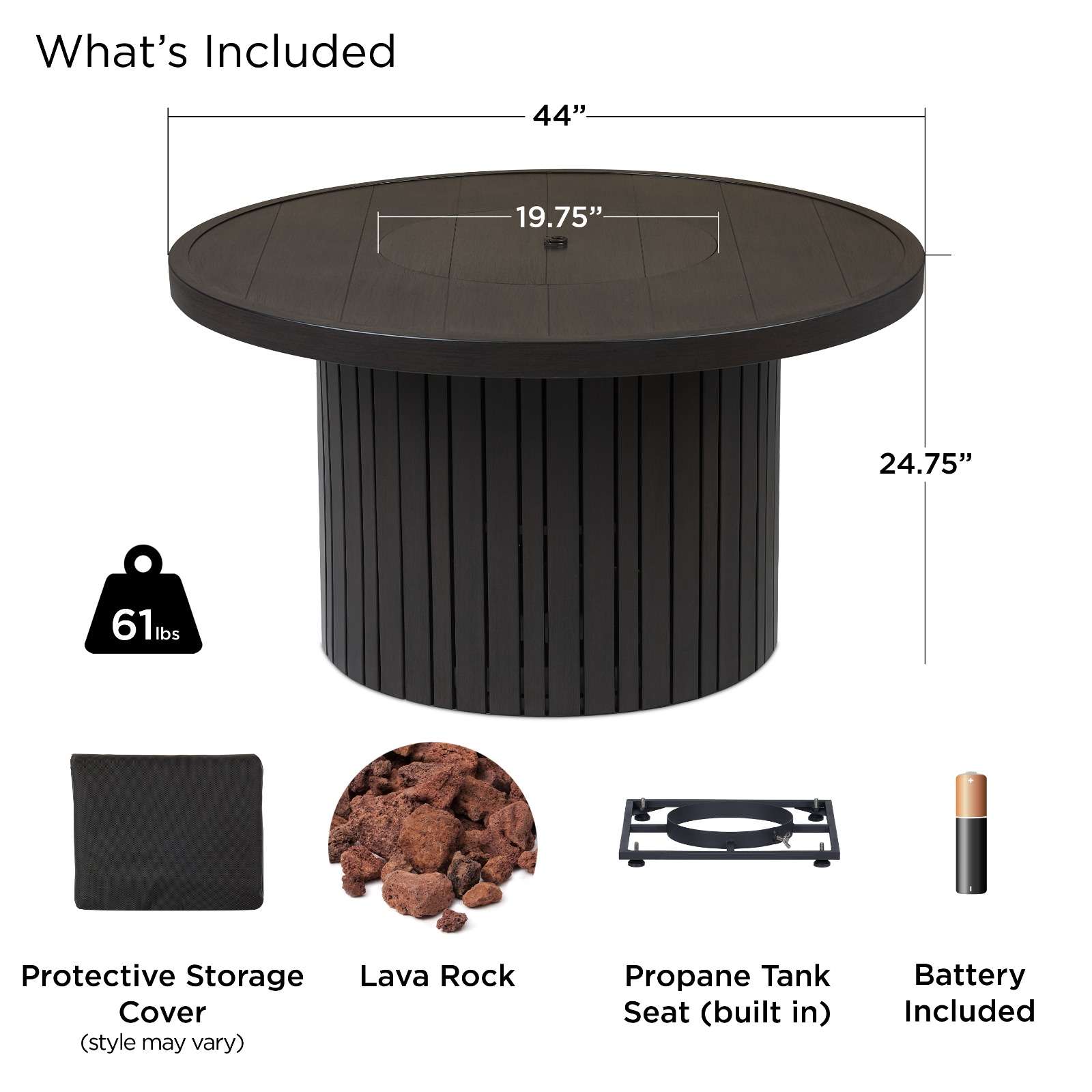Real Flame Calvin 44" Round Fire Pit Table With Hidden Propane Tank